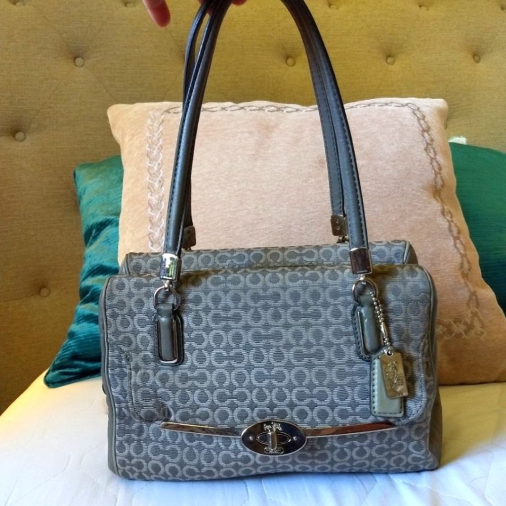 Vintage Coach Madison Op Art Gray Canvas Leather Trim Convertible Bag #25215